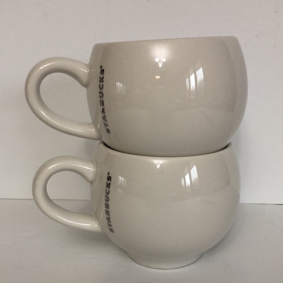 Starbucks Set Of Two White Round Barrel Silver Lettering 14oz. 2014 Coffee Mugs - Picture 4 of 13